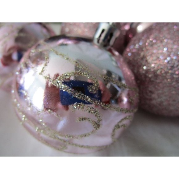 Assorted Light Pink Shatterproof Ornaments Glitter Glossy Scroll GUC Twelve - Picture 2 of 15